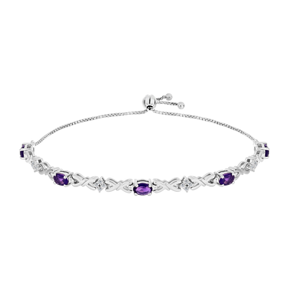 Pulseira de Prata com Ametista de Marrocos e Topázio Branco  Contraste: Cabeca de Veado (800)