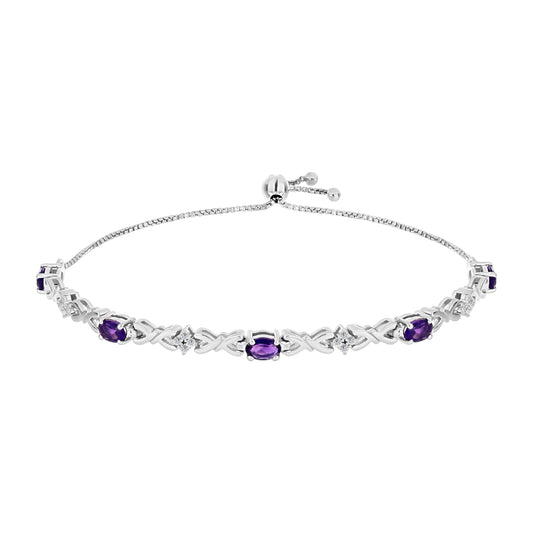 Pulseira de Prata com Ametista de Marrocos e Topázio Branco  Contraste: Cabeca de Veado (800)