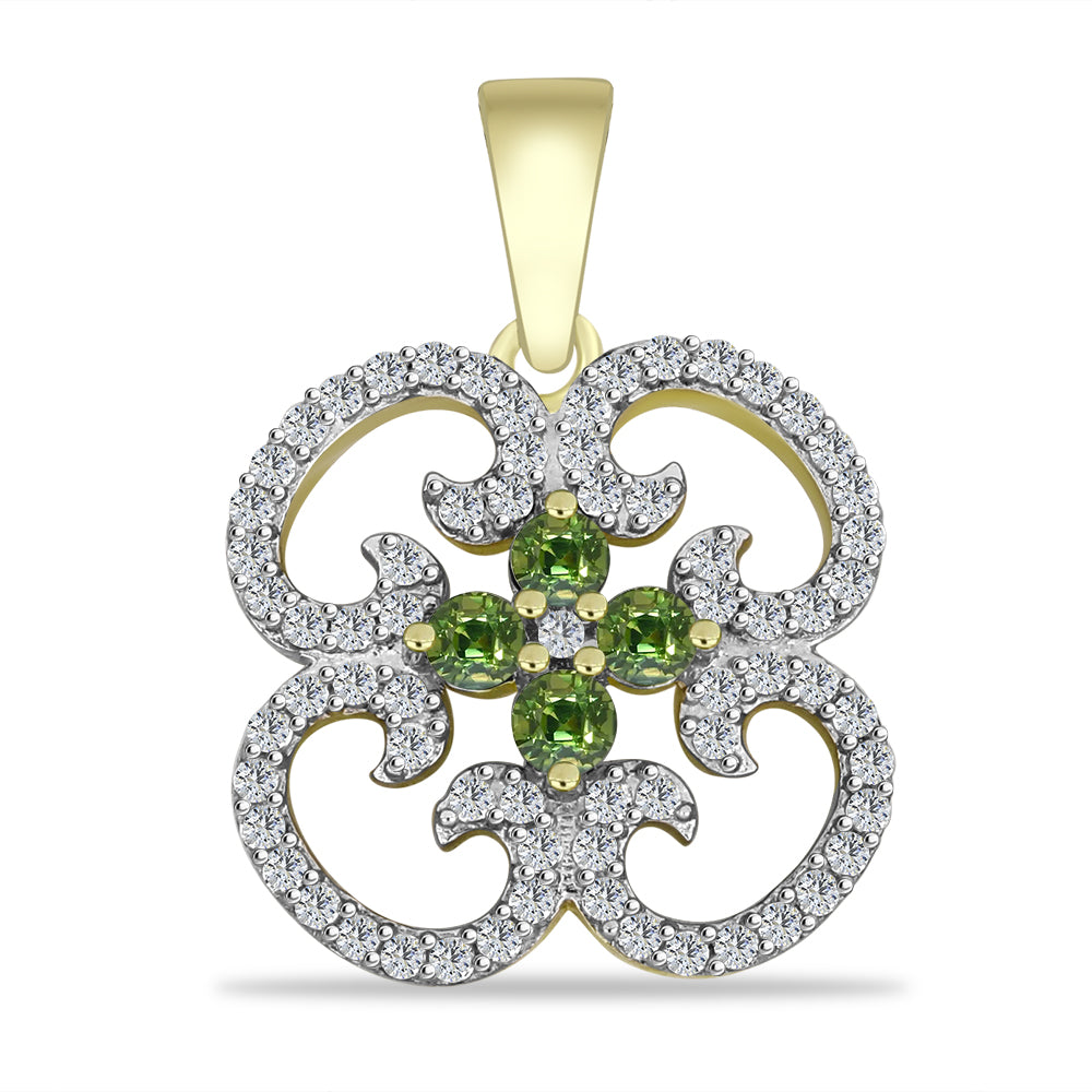 Pendente de Prata com Banho de Ouro com Safira Verde e Topázio Branco