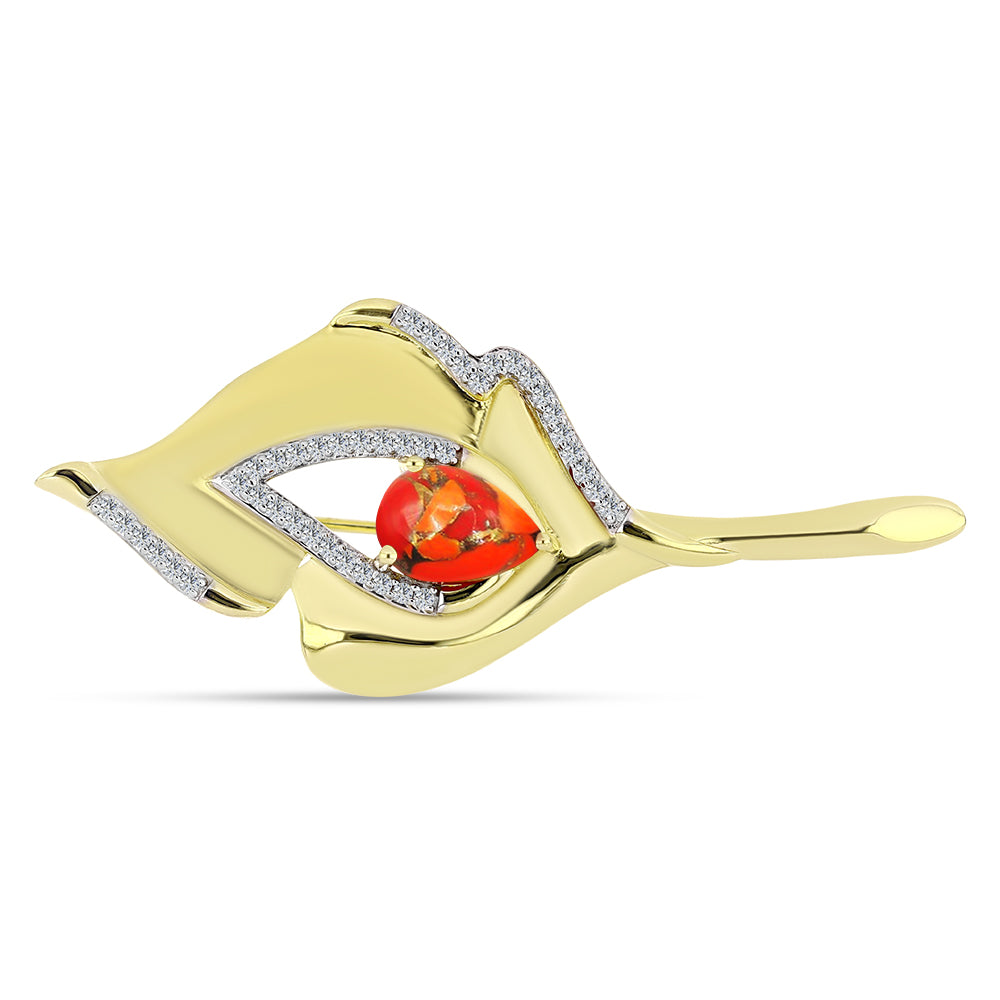 Alfinete de Prata com Banho de Ouro com Turquesa de Mohave e Topázio Branco  Contraste: Cabeca de Veado (800)