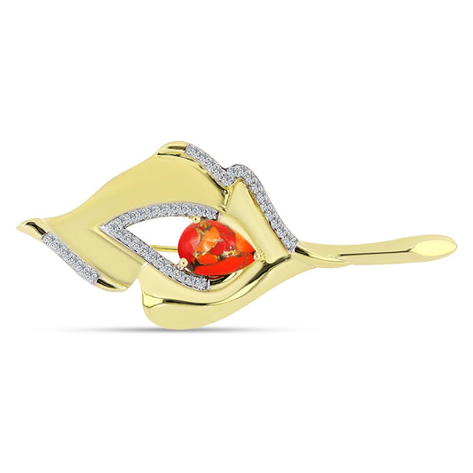 Alfinete de Prata com Banho de Ouro com Turquesa de Mohave e Topázio Branco  Contraste: Cabeca de Veado (800)