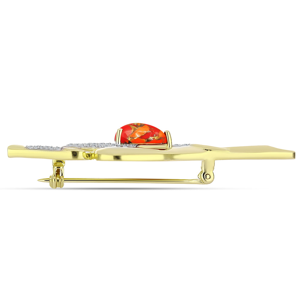 Alfinete de Prata com Banho de Ouro com Turquesa de Mohave e Topázio Branco  Contraste: Cabeca de Veado (800) 2 