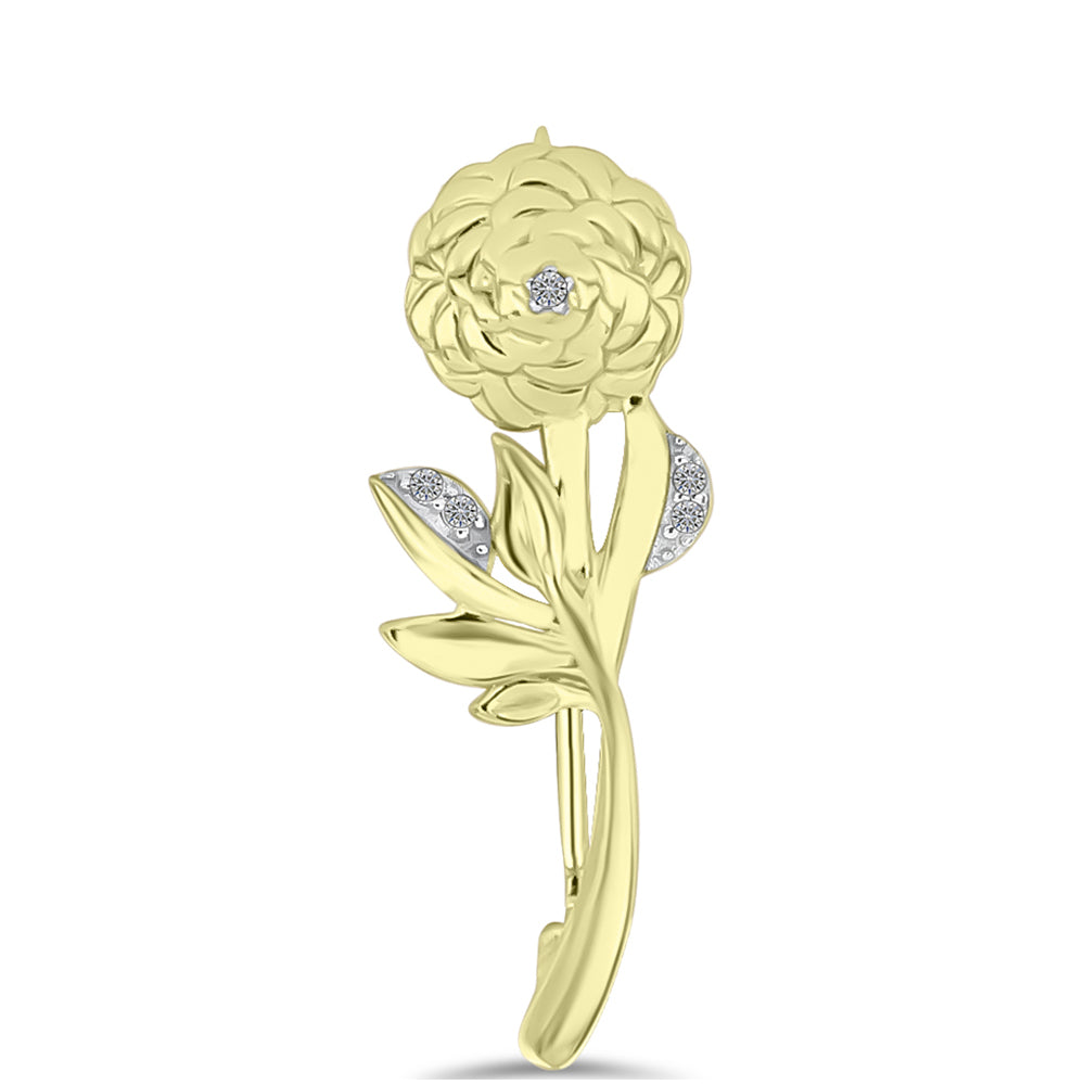 Alfinete de Prata com Banho de Ouro com Diamante Branco 3 