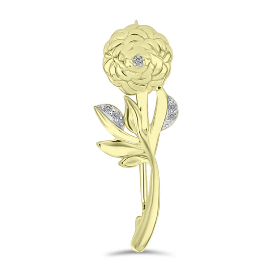 Alfinete de Prata com Banho de Ouro com Diamante Branco