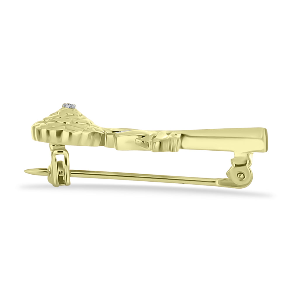 Alfinete de Prata com Banho de Ouro com Diamante Branco
