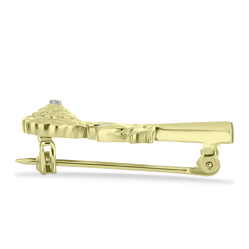 Alfinete de Prata com Banho de Ouro com Diamante Branco 4 