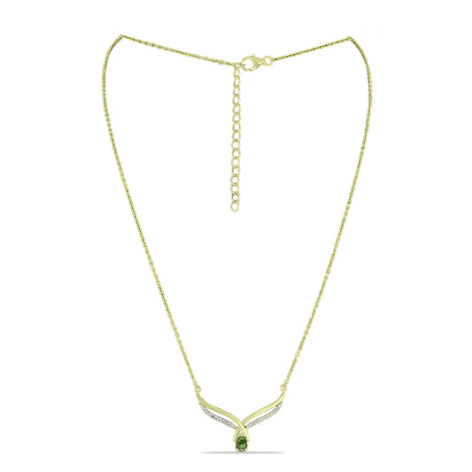 Colar de Prata com Banho de Ouro com Safira Verde e Topázio Branco  Contraste: Cabeca de Veado (800)
