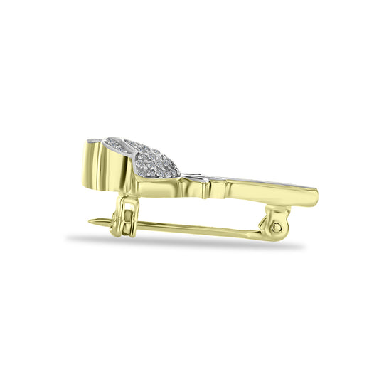 Alfinete de Prata com Banho de Ouro com Diamante Branco e Topázio Branco  Contraste: Cabeca de Veado (800)