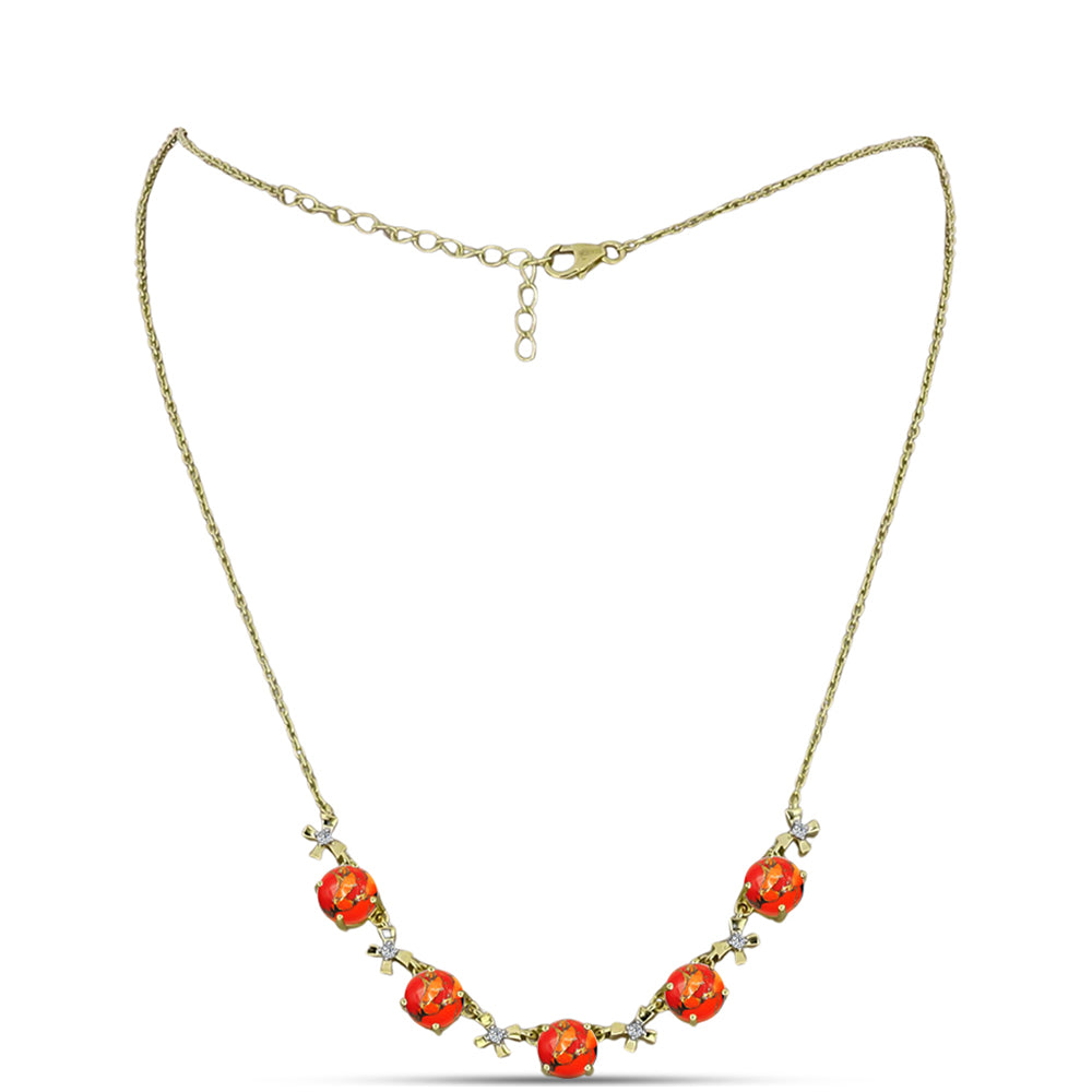 Colar de Prata com Banho de Ouro com Turquesa de Mohave e Topázio Branco  Contraste: Cabeca de Veado (800)