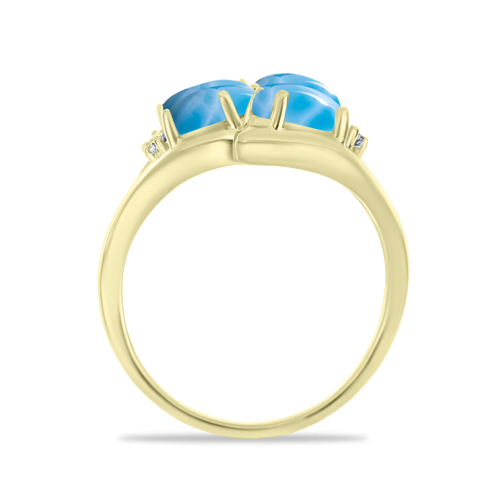 Anel de Prata com Banho de Ouro com Larimar e Topázio Branco  Contraste: Cabeca de Veado (800) 2 