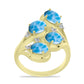 Anel de Prata com Banho de Ouro com Larimar e Topázio Branco  Contraste: Cabeca de Veado (800)
