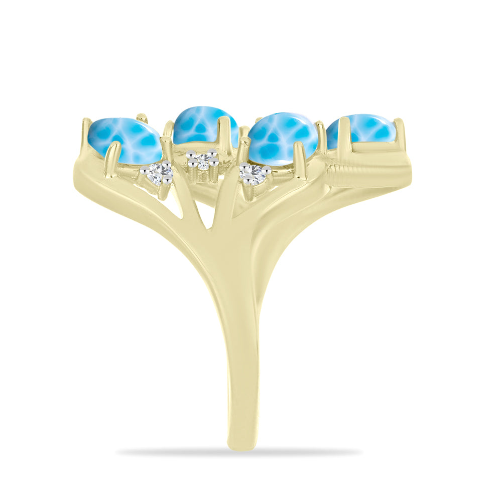 Anel de Prata com Banho de Ouro com Larimar e Topázio Branco  Contraste: Cabeca de Veado (800) 4 