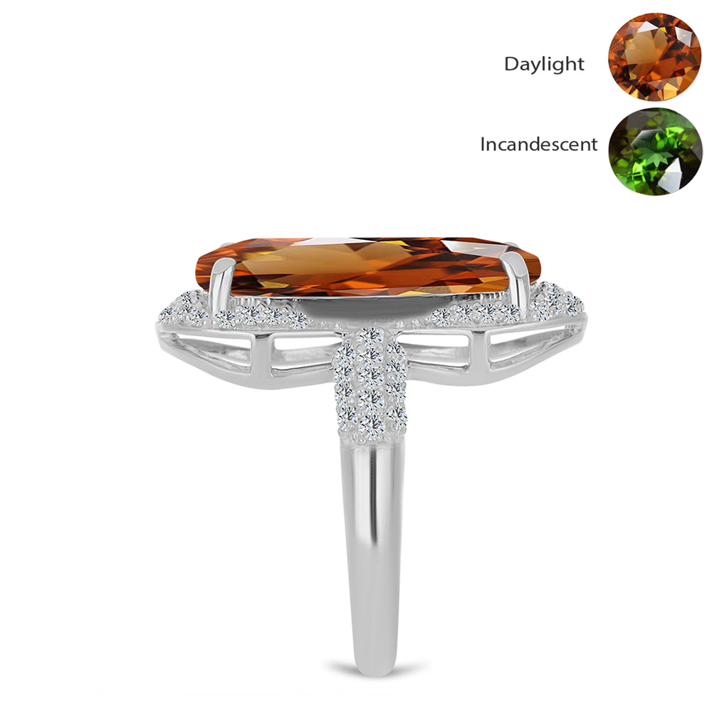 Anel de Prata com Zultanite da Anatólia certificado e cultivado em laboratório e Topázio Branco  Contraste: Cabeca de Veado (800) 4 