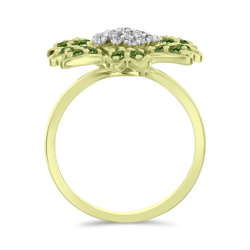 Anel de Prata com Banho de Ouro com Safira Verde e Topázio Branco  Contraste: Cabeca de Veado (800)