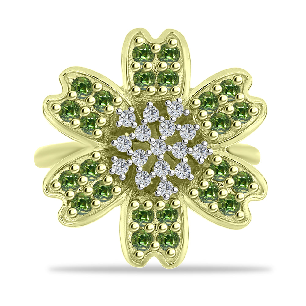 Anel de Prata com Banho de Ouro com Safira Verde e Topázio Branco  Contraste: Cabeca de Veado (800) 1 