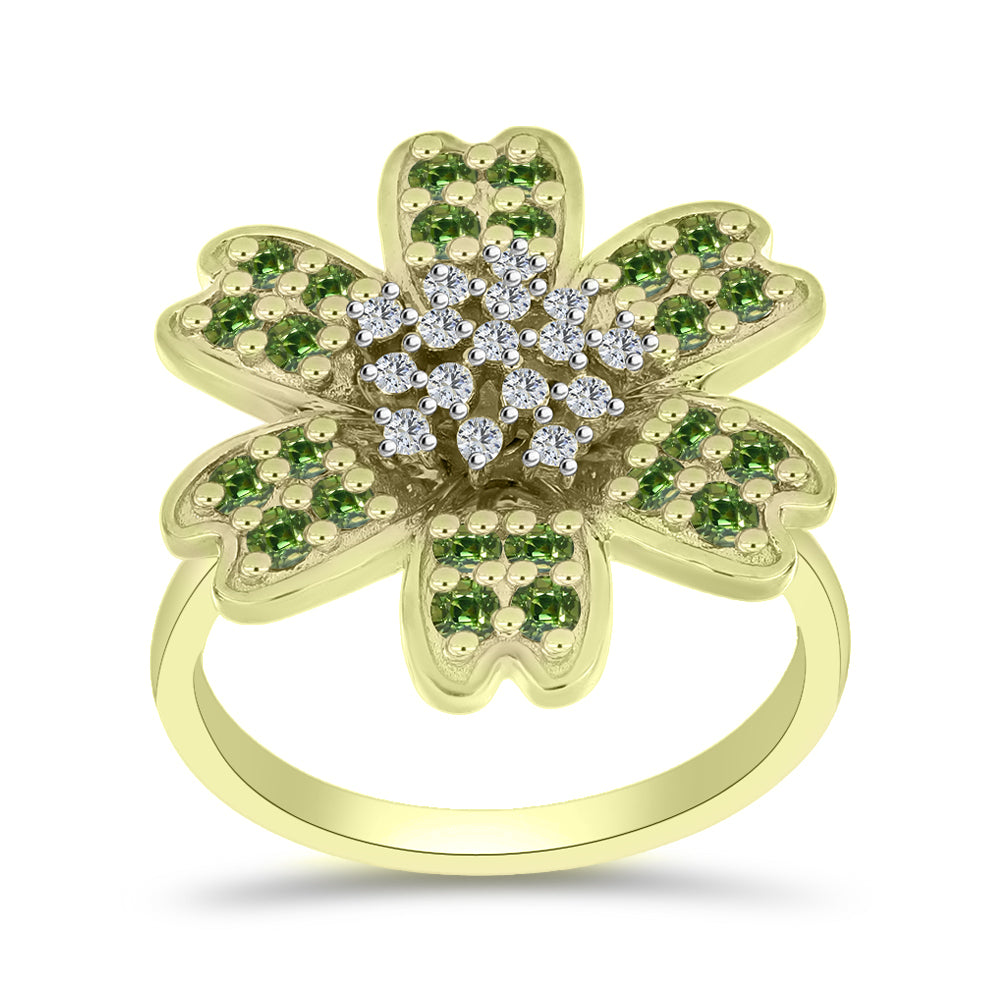 Anel de Prata com Banho de Ouro com Safira Verde e Topázio Branco  Contraste: Cabeca de Veado (800) 3 