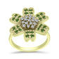 Anel de Prata com Banho de Ouro com Safira Verde e Topázio Branco  Contraste: Cabeca de Veado (800)