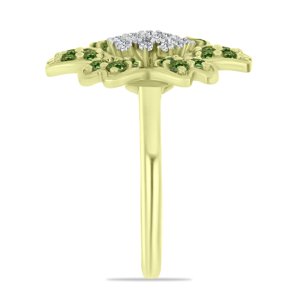 Anel de Prata com Banho de Ouro com Safira Verde e Topázio Branco  Contraste: Cabeca de Veado (800) 4 