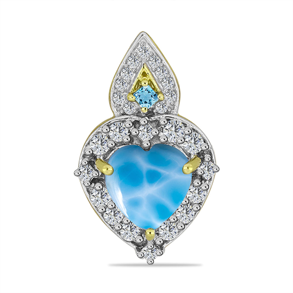 Pendente de Prata com Banho de Ouro com Larimar e Topázio Azul da Suiça 1 