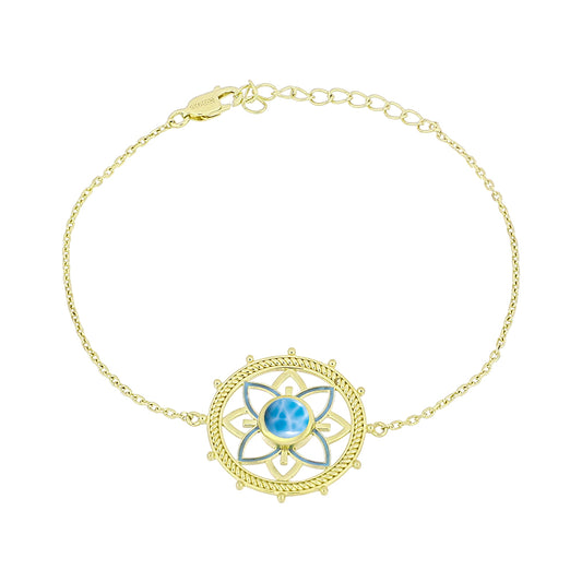 Pulseira de Prata com Banho de Ouro com Larimar  Contraste: Cabeca de Veado (800)