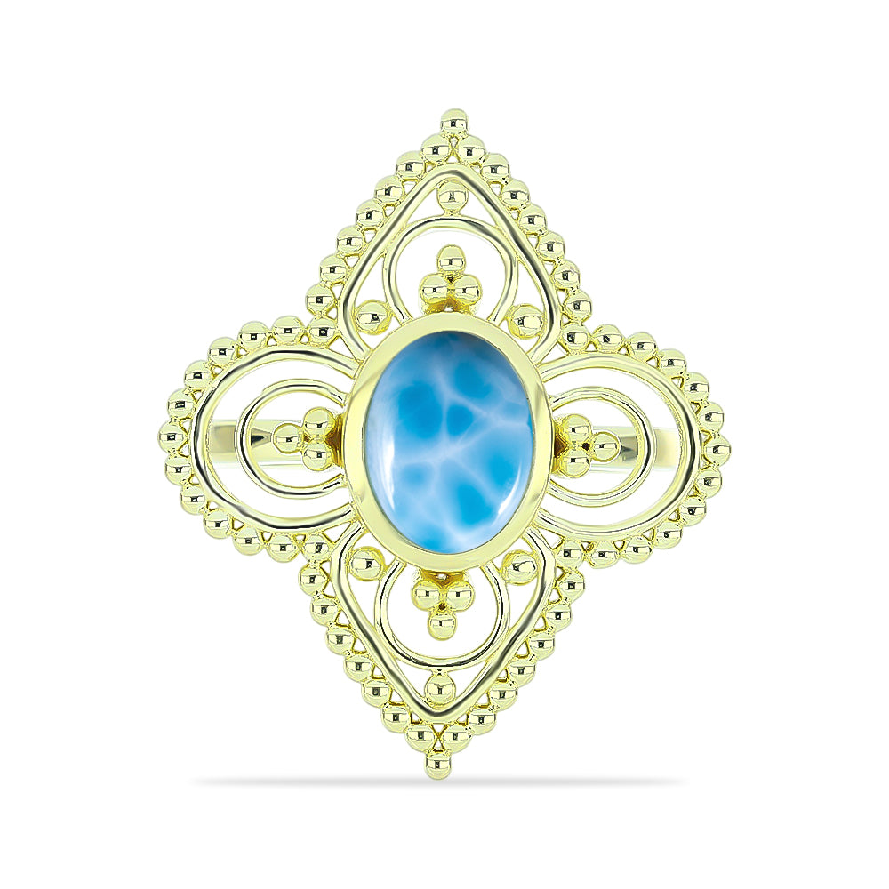Anel de Prata com Banho de Ouro com Larimar  Contraste: Cabeca de Veado (800) 1 