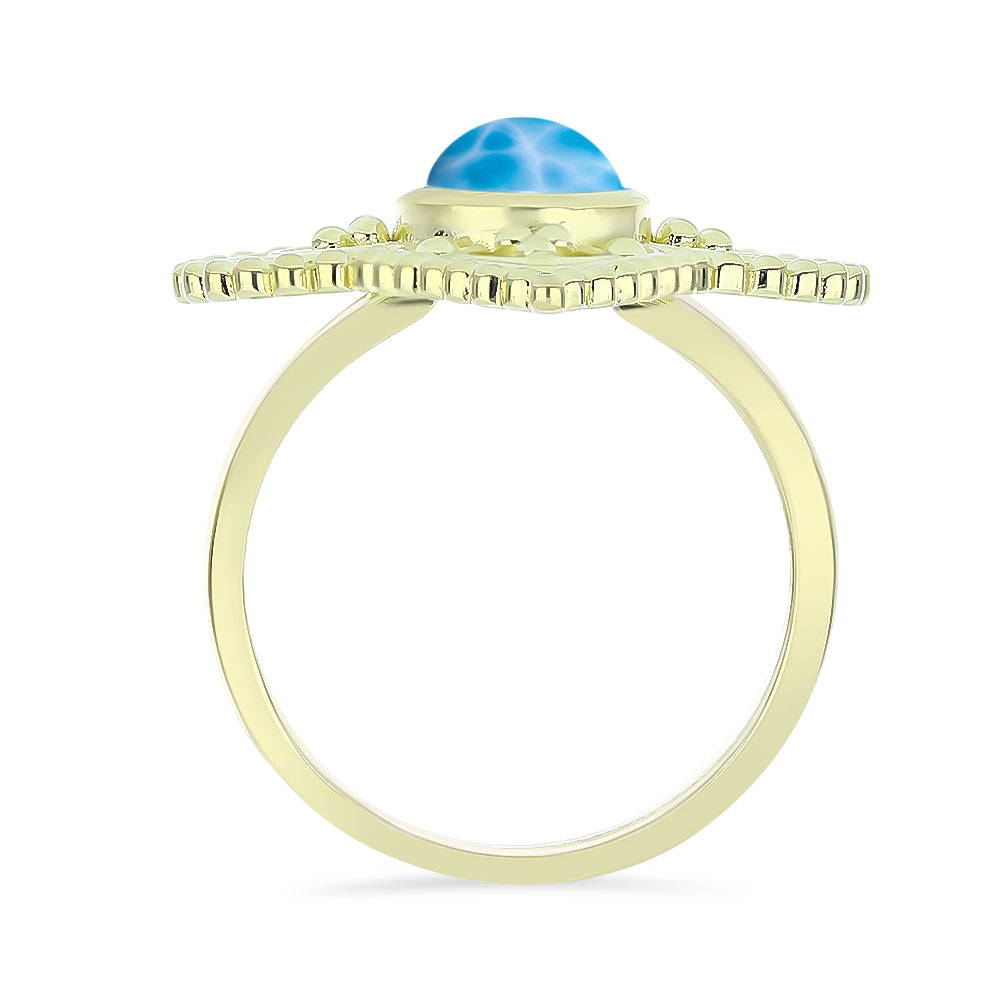 Anel de Prata com Banho de Ouro com Larimar  Contraste: Cabeca de Veado (800) 2 