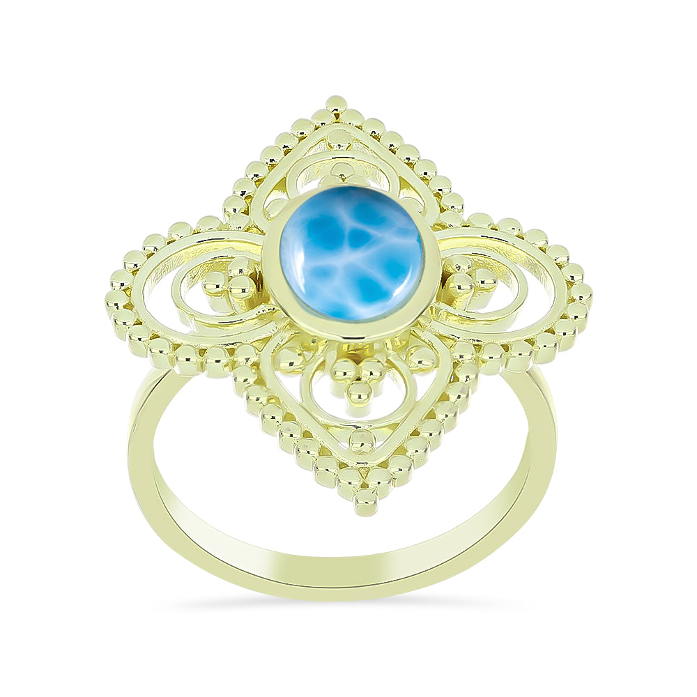 Anel de Prata com Banho de Ouro com Larimar  Contraste: Cabeca de Veado (800) 3 