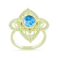 Anel de Prata com Banho de Ouro com Larimar  Contraste: Cabeca de Veado (800)
