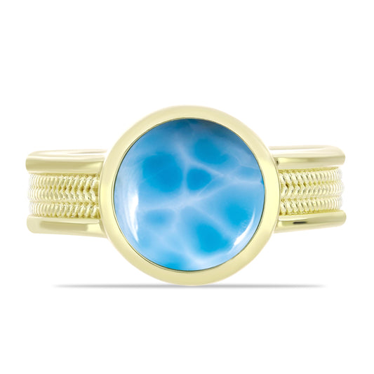 Anel de Prata com Banho de Ouro com Larimar  Contraste: Cabeca de Veado (800)