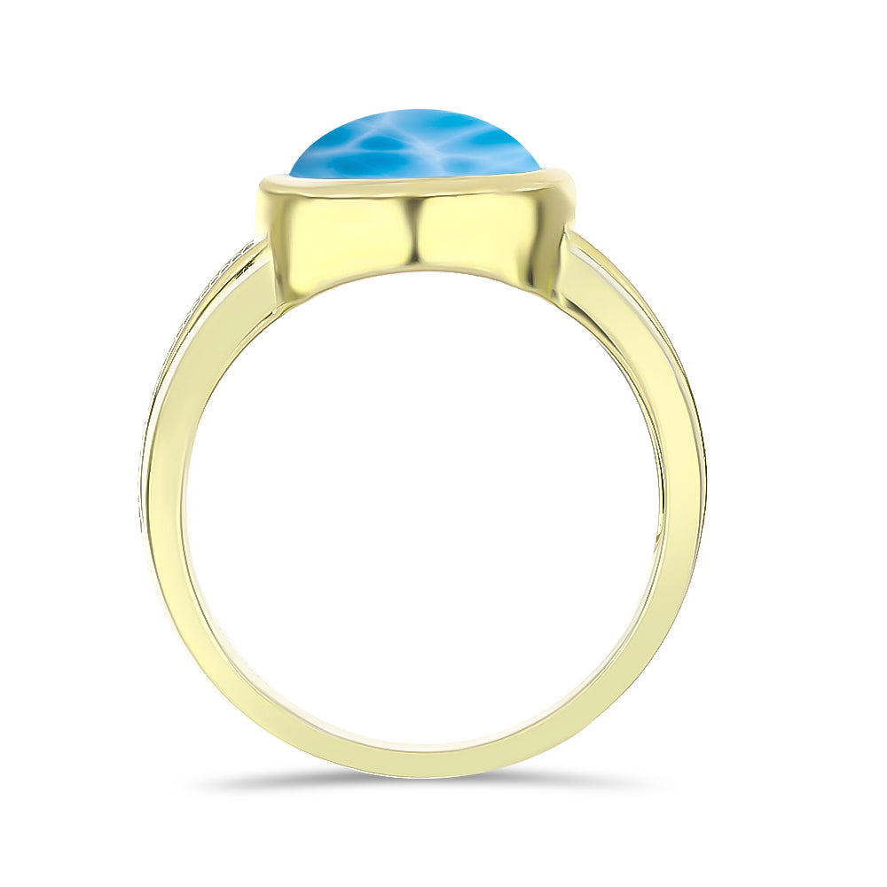 Anel de Prata com Banho de Ouro com Larimar  Contraste: Cabeca de Veado (800)