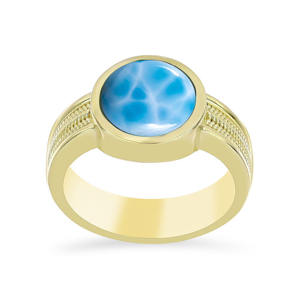 Anel de Prata com Banho de Ouro com Larimar  Contraste: Cabeca de Veado (800) 3 