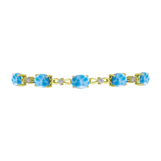 Pulseira de Prata com Banho de Ouro com Larimar e Topázio Branco  Contraste: Cabeca de Veado (800)