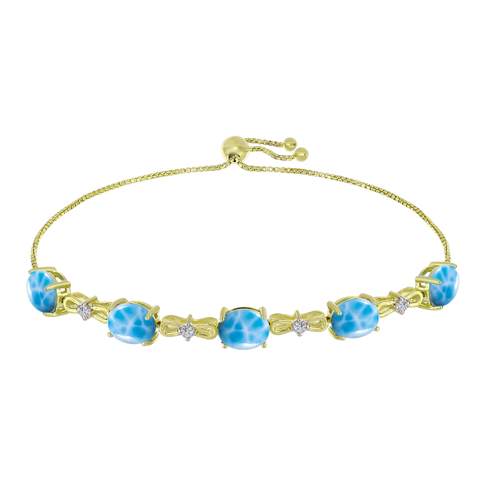Pulseira de Prata com Banho de Ouro com Larimar e Topázio Branco  Contraste: Cabeca de Veado (800)