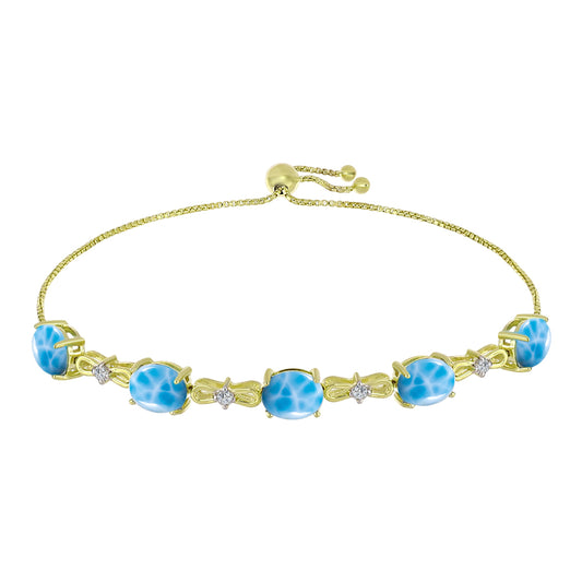Pulseira de Prata com Banho de Ouro com Larimar e Topázio Branco  Contraste: Cabeca de Veado (800)