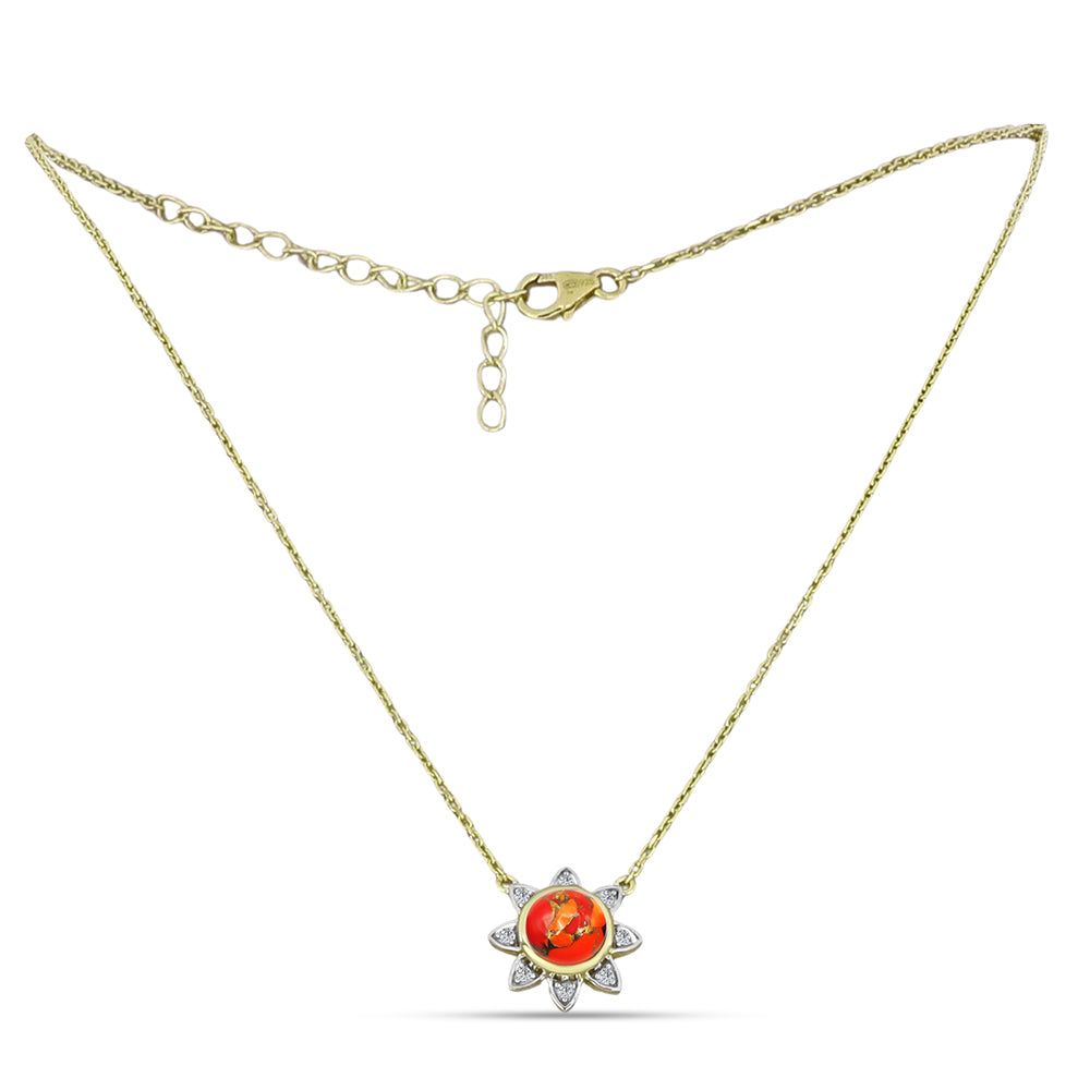 Colar de Prata com Banho de Ouro com Turquesa de Mohave e Topázio Branco  Contraste: Cabeca de Veado (800)