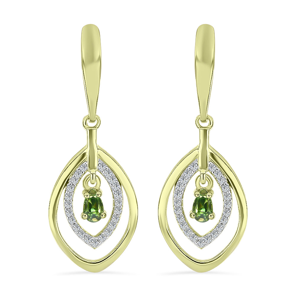 Brincos de Prata com Banho de Ouro com Safira Verde e Topázio Branco