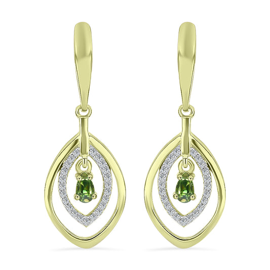 Brincos de Prata com Banho de Ouro com Safira Verde e Topázio Branco