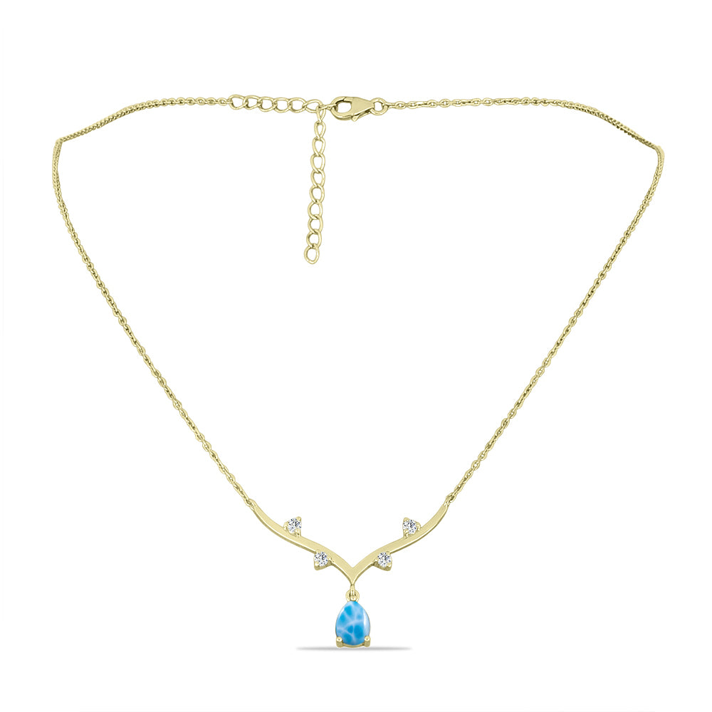 Colar de Prata com Banho de Ouro com Larimar e Topázio Branco  Contraste: Cabeca de Veado (800)