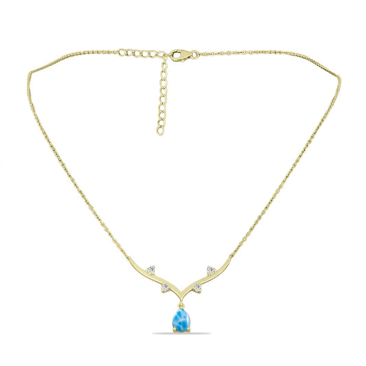Colar de Prata com Banho de Ouro com Larimar e Topázio Branco  Contraste: Cabeca de Veado (800)