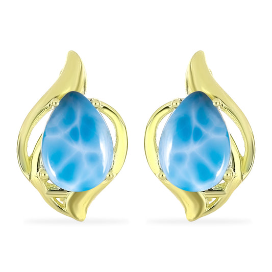 Brincos de Prata com Banho de Ouro com Larimar