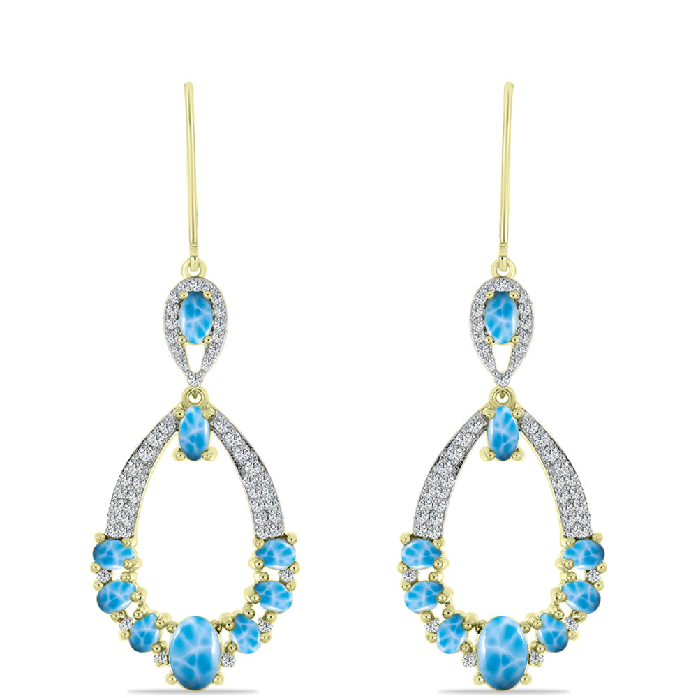 Brincos de Prata com Banho de Ouro com Larimar  Contraste: Cabeca de Veado (800) 3 
