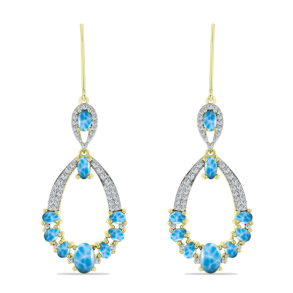 Brincos de Prata com Banho de Ouro com Larimar  Contraste: Cabeca de Veado (800) 1 