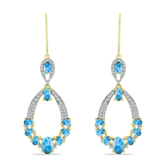 Brincos de Prata com Banho de Ouro com Larimar  Contraste: Cabeca de Veado (800)