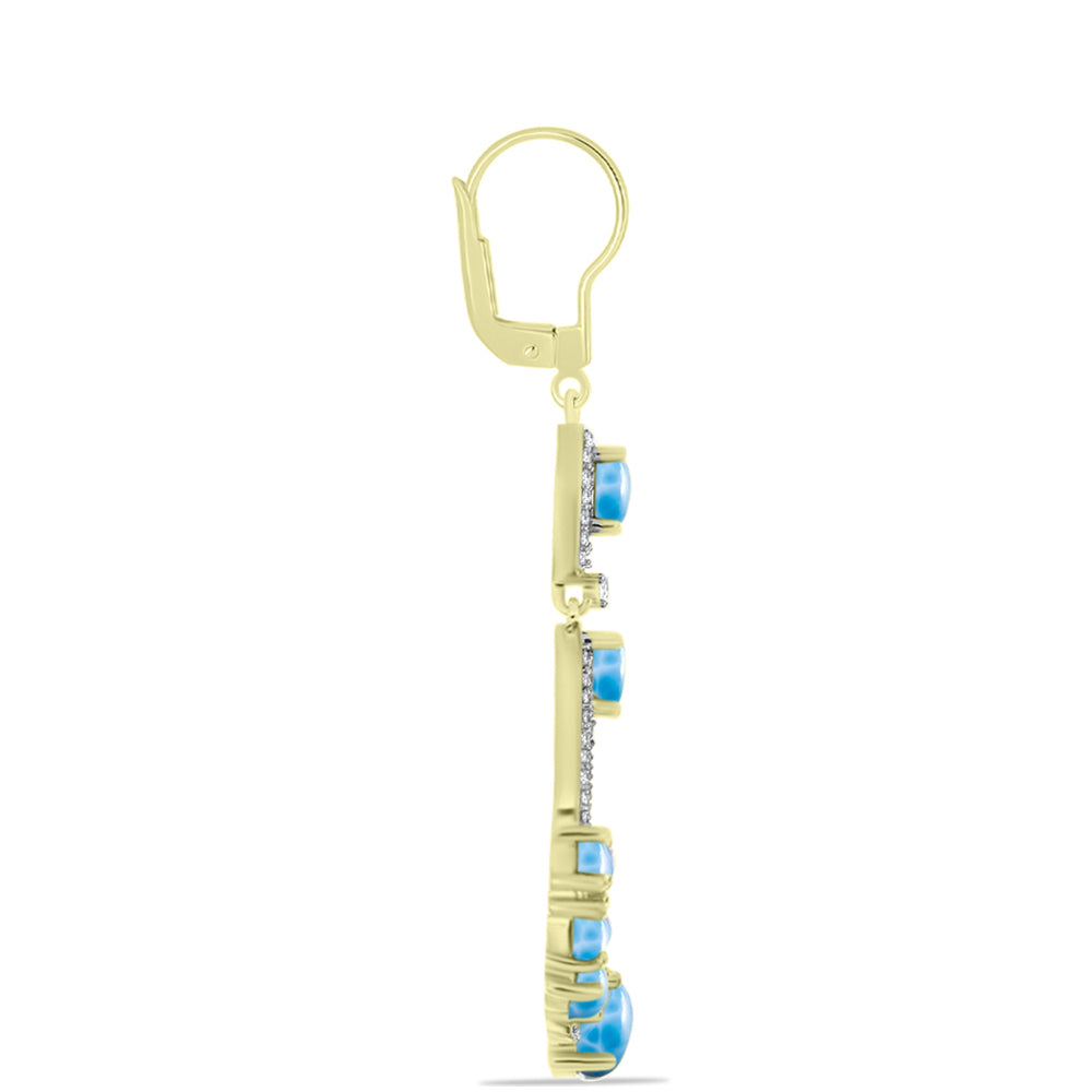 Brincos de Prata com Banho de Ouro com Larimar  Contraste: Cabeca de Veado (800)