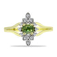 Anel de Prata com Banho de Ouro com Safira Verde e Topázio Branco  Contraste: Cabeca de Veado (800)