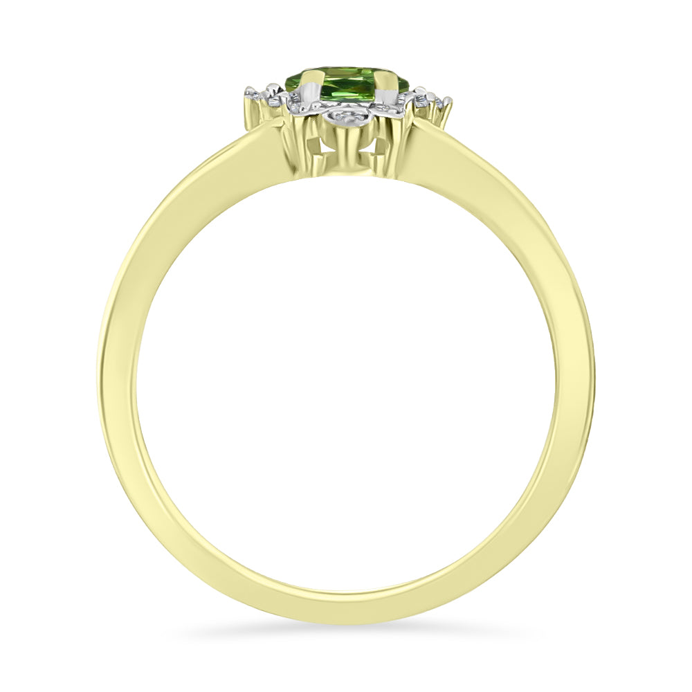 Anel de Prata com Banho de Ouro com Safira Verde e Topázio Branco  Contraste: Cabeca de Veado (800)