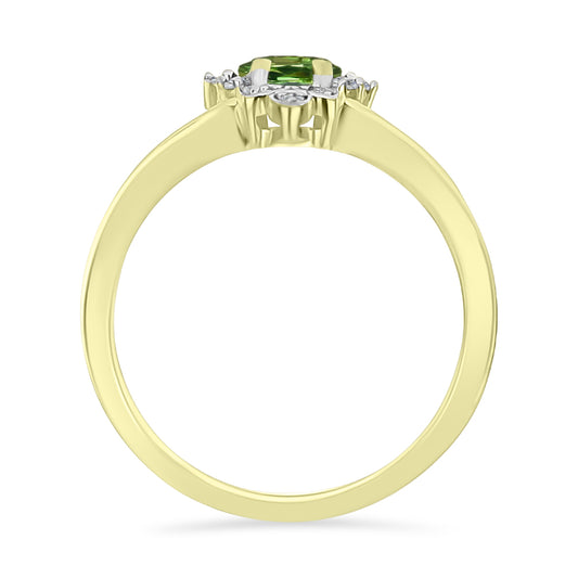 Anel de Prata com Banho de Ouro com Safira Verde e Topázio Branco  Contraste: Cabeca de Veado (800)