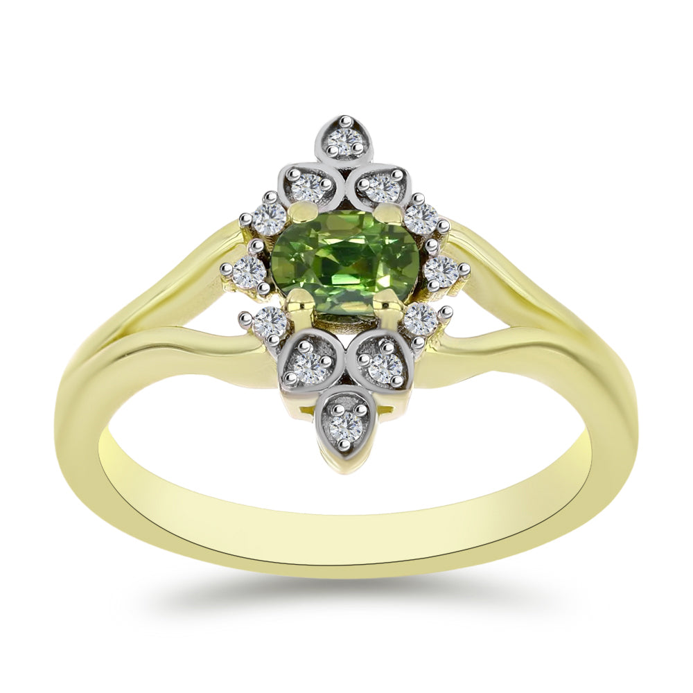 Anel de Prata com Banho de Ouro com Safira Verde e Topázio Branco  Contraste: Cabeca de Veado (800) 3 