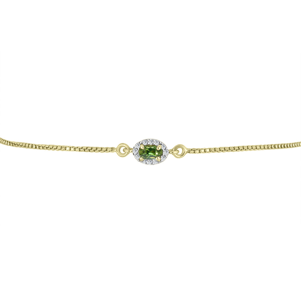 Pulseira de Prata com Banho de Ouro com Safira Verde e Topázio Branco