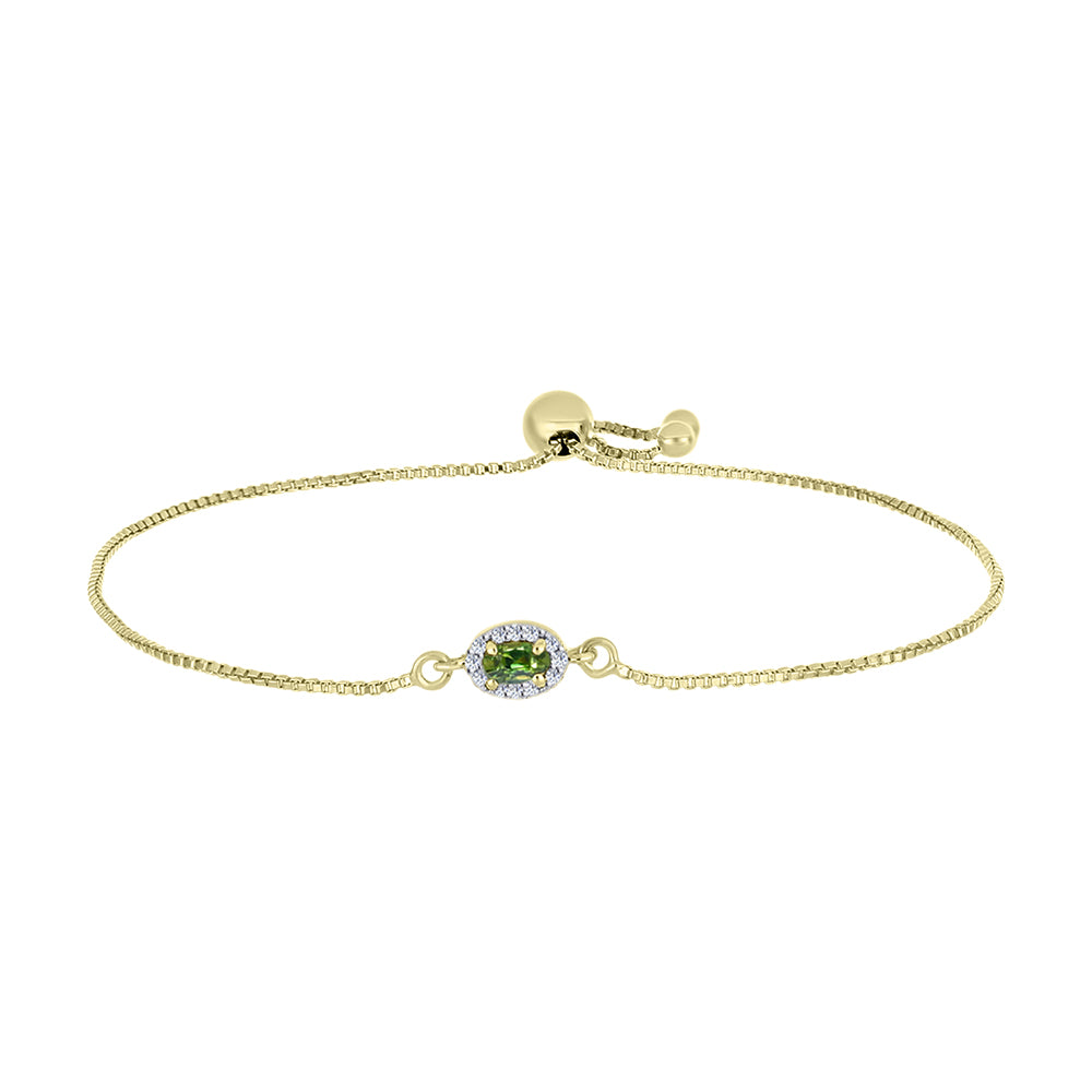 Pulseira de Prata com Banho de Ouro com Safira Verde e Topázio Branco
